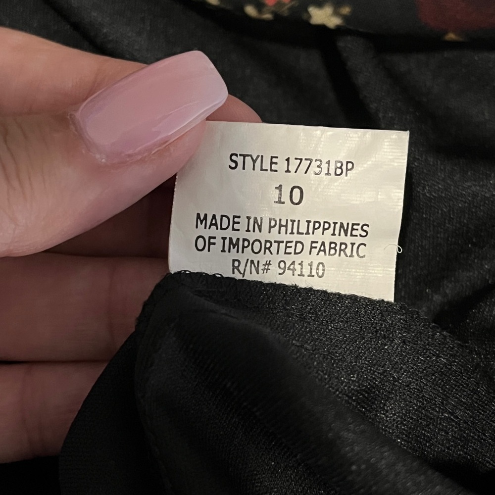 Vintage Meghan Matthers Floral Black and Red Midi Dress sz 10 - Picture 11 of 12